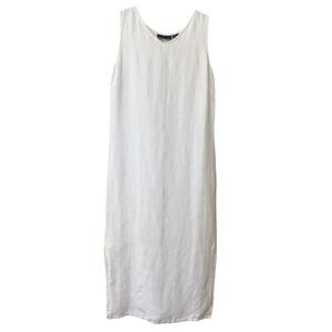 Style & Co White Textured Linen Blend V Neck Sleeveless Midi Dress Size 4P